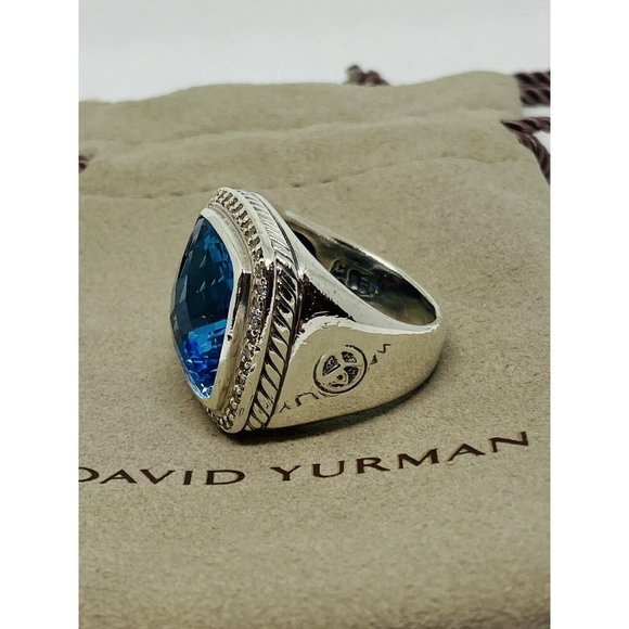 David Yurman Albion Diamond Blue Topaz Ring 14MM Topaz 100% Authentic Pouch 6.5 - Picture 5 of 12